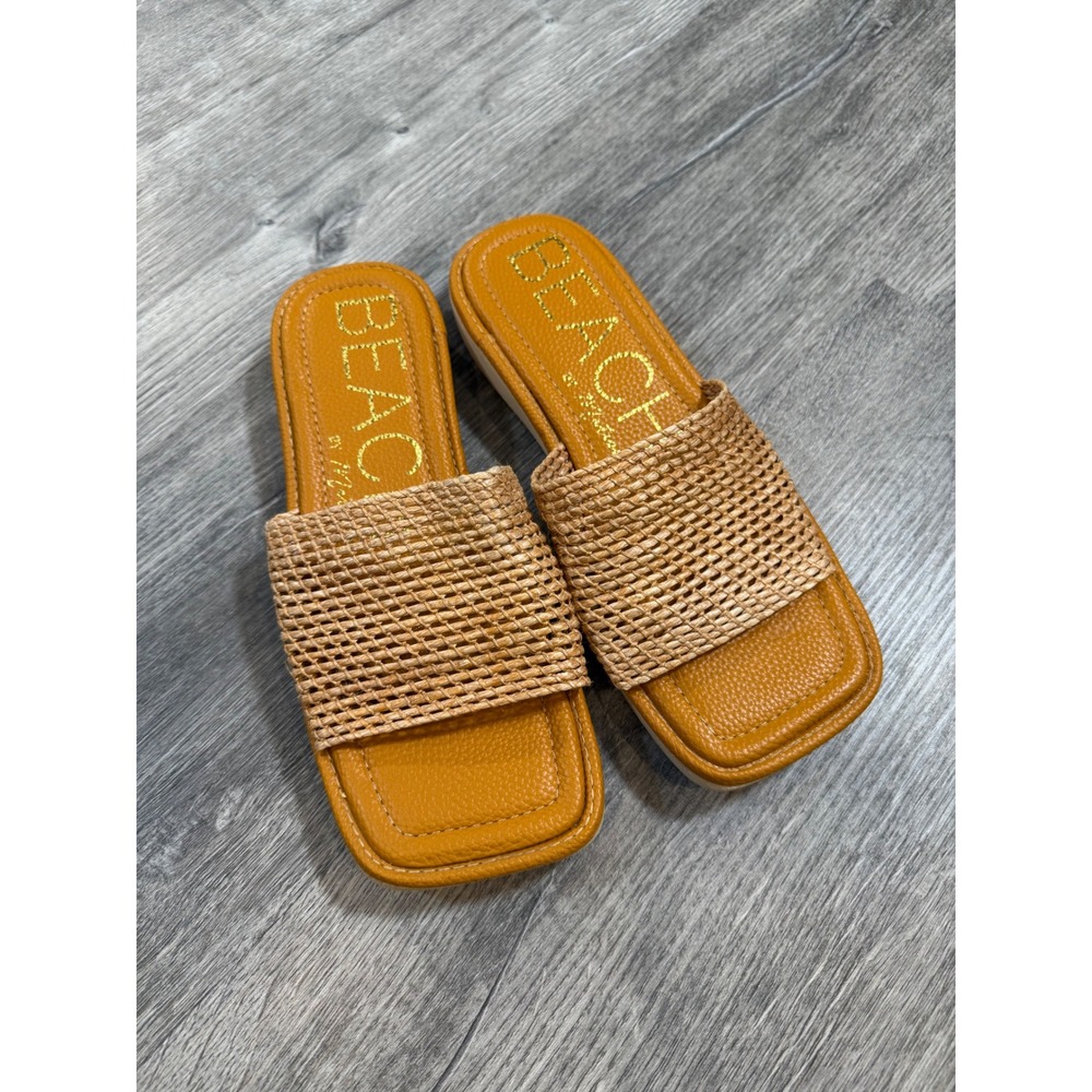 Beach by Matisse Womens Woven Raffia Platform Slide Sandals Size 8 boho retro